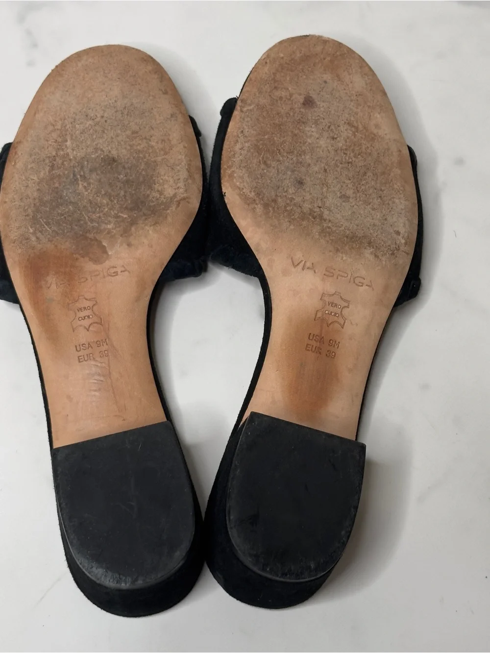 VIA SPIGA Black Suede Slide Sandals - Open Toe Low Heel Size 9